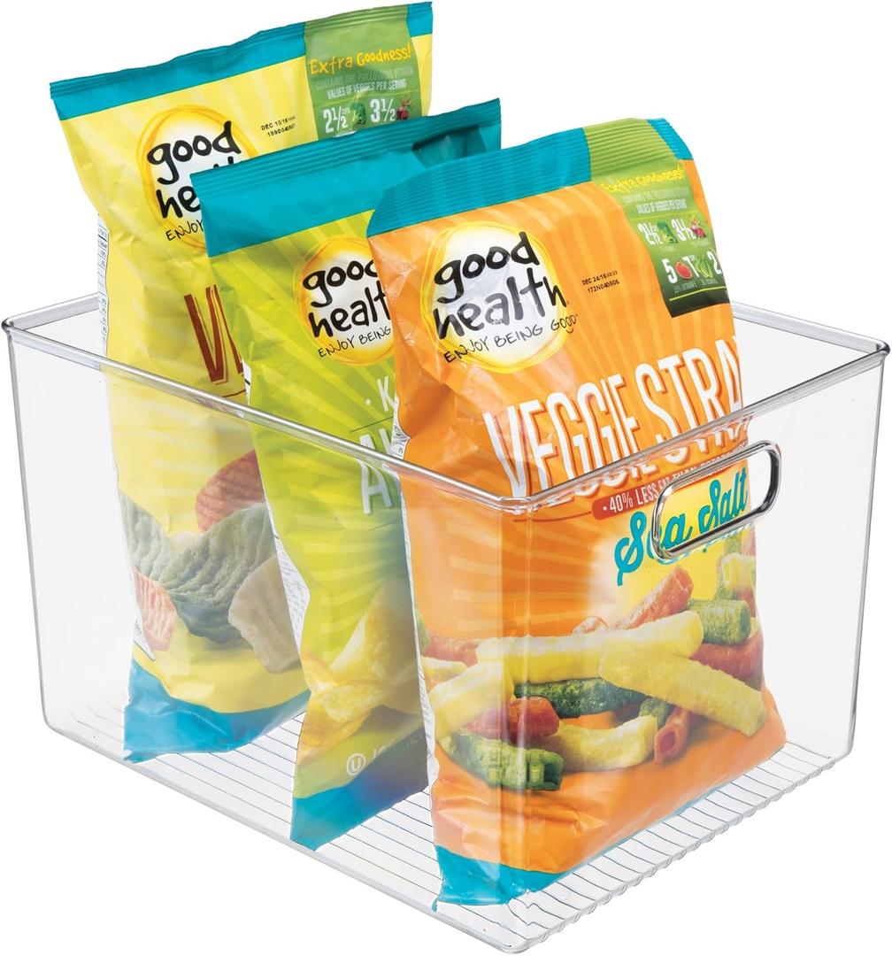 Linus Multi-Purpose Storage Bin with Handles for Kitchen, Pantry, Cabinet, Nursery, Crafts - 12" x 10" x 8", Clear