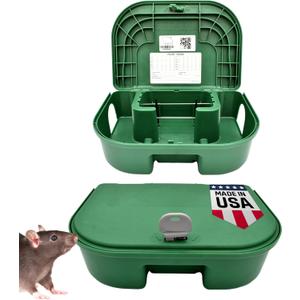 Exterminators Choice Large Rat Bait Station Box with 1 Key - Plastic, Green Heavy-Duty Weather-Resistant Outdoor Bait Station - Discreet Green Box with Lockable Holder