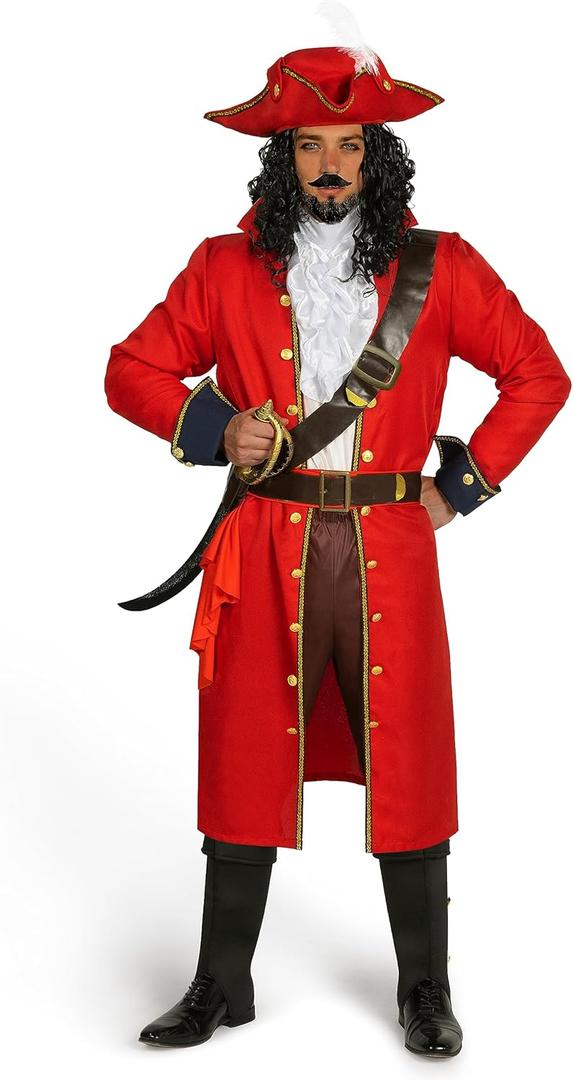 Spooktacular Creations Mens Pirate Captain Costume Set, Red Deluxe Captain Outfit for Adult Halloween Dress Up Party Cosplay