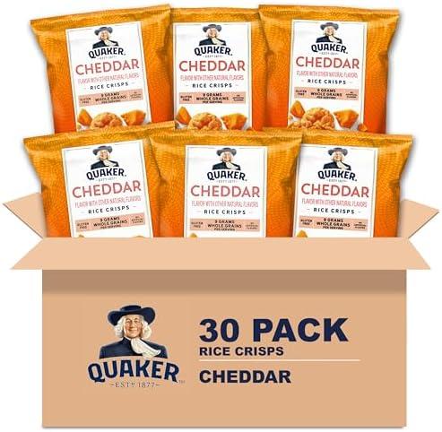 Quaker Rice Crisps, Gluten Free, Cheddar, 0.67 Oz, 30 Count, (BBD Aug. 24, 2025) 