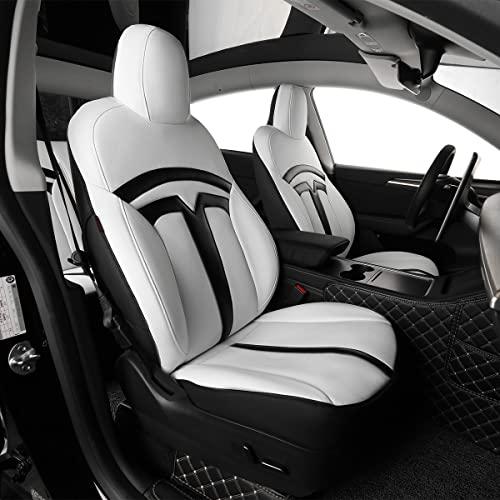 EKR Model 3 Seat Covers for Tesla Model 3 2024 2025 Long Range/Base(Not for Performance), SUV Seat Cover Full Set,Factory-Style Interior Upgrade,Easy-Wipe Protection,Leatherette(Black/White)