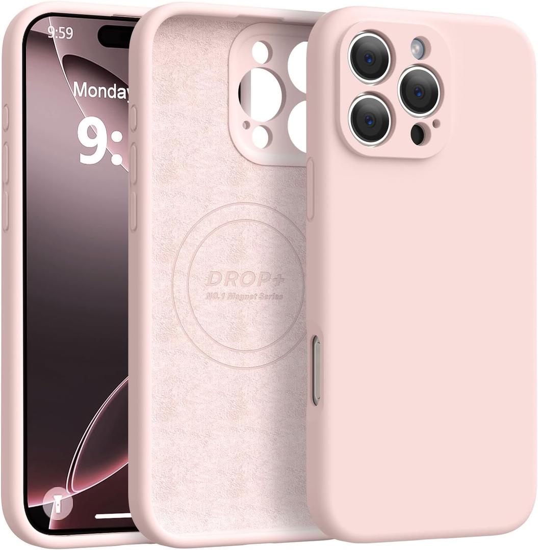Magnetic for iPhone 16 Pro Max Case [Compatible with Magsafe] [Premium Silicone Satin-Smooth Touch] Slim Shockproof Anti-Scratch Microfiber Lining Case, 6.9 inch, Pink Sand