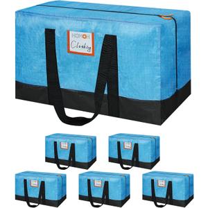 6 Pack Large Moving Bags, 115lb Capacity Heavy Duty Packing Bags with Internal Compression Straps, Storage Bag with Zippers and Strong Handles, Alternative to Moving Boxes -103L,Blue and Black