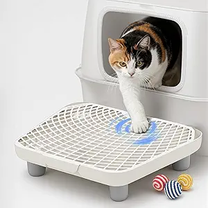 Litter Box Step, Litter Box Ramp with Anti Slip Base & Guard Cat Step 3.5 in/9 cm High – Dust‑Control Trapezoid PP Cat Ramps with 1 cm Sand Filter Gap & Removeable Design + 2 Sisal Balls
