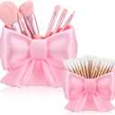 Hushee 2 Pcs Coquette Pink Bow Makeup Brush Holder Set Large Mini Sizes Cute Bow Pencil Holder Desk Organizer Balletcore Preppy Vanity Decor for School Office Desk Bedroom Gift for Girls
