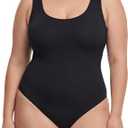 Plus Size Tank Top Bodysuit Women Square Neck Button Thong Double Lined Body Suit Stretchy Backless Bodysuits S