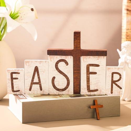 GlikCeil 6 Pcs He is Risen Easter Table Decorations Easter Wooden Cross Signs Decorative Resurrection Scene Decor Cross Tiered Tray Decor Table Centerpieces for Kitchen Office Crafts Home Party Gifts