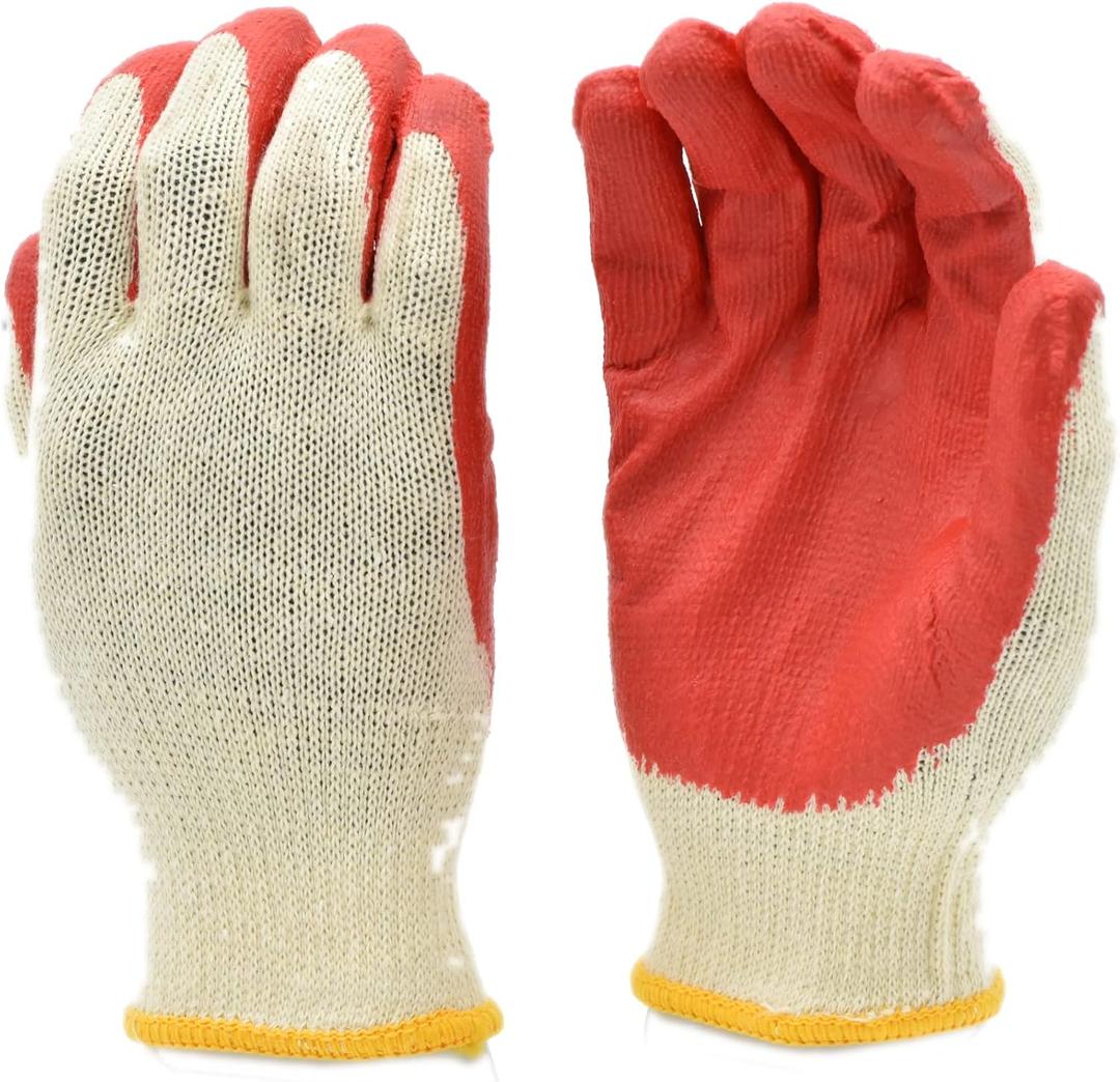 G & F Products Gloves 3106-300 Economical String Knit Latex Dipped Palm Gloves, Nitrile Coated Work Gloves for General Purpose, One Size, Red (Pack of 300)