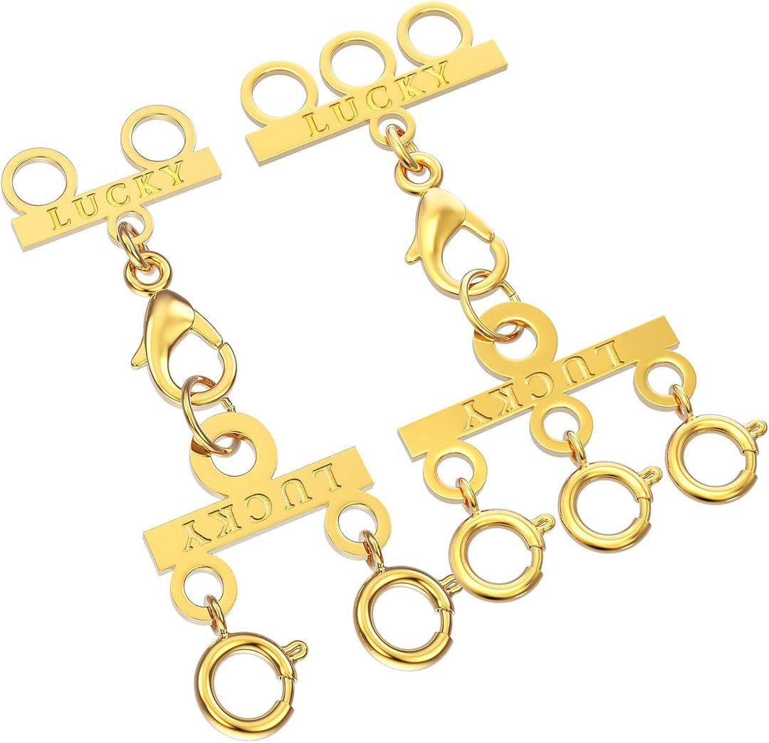 Dailyacc Lucky Necklace Layering Clasp 18K Gold and Silver Multi Strand Clasps for Stackable Necklaces (2Pcs Clasp 2 + 3 Gold)