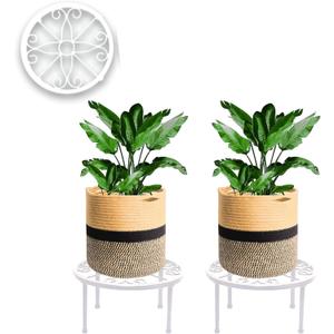 Maxona 2 Pack 7.9 inch White Color Round Shape Metal Plant Stands-Sturdy Flower Pot Shelf for Various Plants, Strong Anti-Rust Iron Support, Decorative Display Racks for Indoor and Outdoor Garden