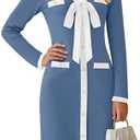 HAEOF Women's 2024 Long Sleeve Mini Sweater Dress Fall Winter Trendy V Neck Elegant Bodycon Formal Party Dresses, Medium