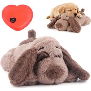 BEVERLYSHARK Beverly Shark Puppy Heartbeat Toy Dog Anxiety Relief Calming Aid Puppy Heartbeat Stuffed Animal Behavioral Training Sleep Aid Comfort Soother Plush Toy for Puppies Cats (Brown)