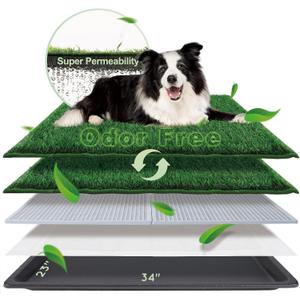 HQ4US 4LEGS Dog Grass Pad with Tray Large 3423, Dog Litter Box with Odor Free Artificial Grass Pee Pads for Dogs Potty Tray with Hemmed Edge, Realistic for Indoor Balcony
