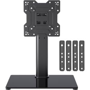 Universal TV Stand Base, Table Top for 17-55 Inch LCD/LED TVs, Height Adjustable Monitor Mount with Tempered Glass Base Holds up to 88lbs VESA 400x400mm, TS102 Black