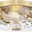 Flush Mount Ceiling Light with Water Ripple Glass Shade, Modern 2-Light Ceiling-Mount Light Fixtures for Bedroom Living Room Gold Metal Farmhous Ceiling Lamp for Lighting and Decoration