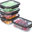 4 Pack Borosilicate Glass Meal Prep Containers, Glass Food Storage Containers with Tempered lids, 35.2oz/4.4 Cup Airtight Leak-Proof Glass Lunch Containers for Microwave Freezer Safe (Black)