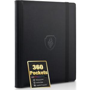 Premium 9 Pocket Card Binder for 360 Cards, Fabmaker PU Cover Trading Card Binder, Sturdy Card Collection Album, Sleek Card Holder Folders for Game Cards & Sports Cards, Black