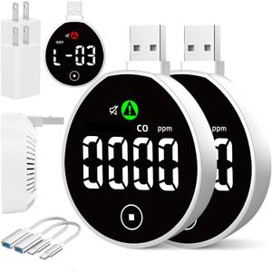 USB 2-in-1 Gas & Carbon Monoxide Detectors with Touch Screen, Plug-in/USB-A/USB-C Powered CO & Gas Detector Alarm, CO, Natural Gas, Propane, Methane, Explosive Gas Alarm (2-Pack)