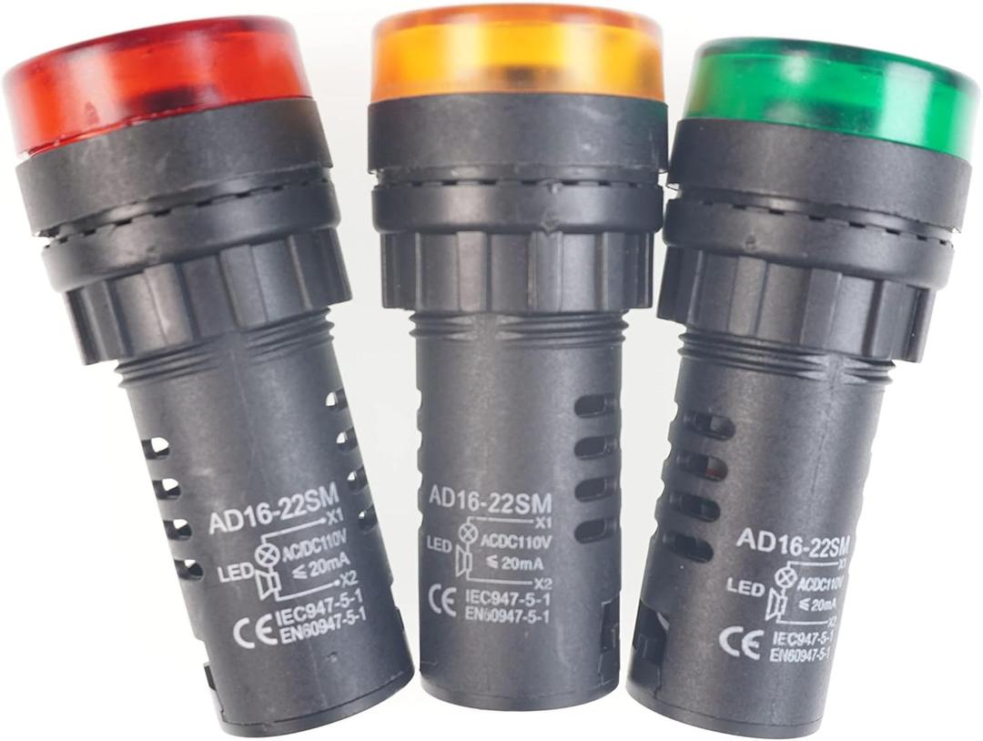 HSF 22mm Buzzer 110/120V LED Buzzer Flash Alarm Signal Indicator Light AD16-16SM-RR110V (3Pcs)