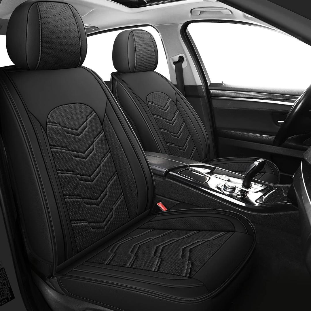 AOOG Leather Car Seat Covers Universal fit Most Sedans SUV Trucks (Front seat, Black)