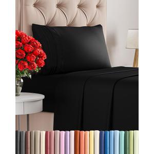 Twin Size 3 Piece Sheet Set - Comfy Breathable & Cooling Bed Sheets Set - Hotel Luxury Bedding for Women, Men, Kids, Teens, Boys & Girls - Deep Pockets, Ultra-Soft and Wrinkle Free - Oeko-Tex - Black (Sheet Only)