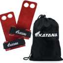 KAYANA 2 Hole Leather Gymnastics Hand Grips - Palm Protection and Wrist Support for Cross Training, Kettlebells, Pull ups, Weightlifting, Chin ups, Workout, & Exercise (Youth Small, Red)