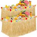 Luau Party Decorations, Grass Table Skirt for Tropical Hawaiian Party Decorations, Flower 72.8'' X 29.5'' Hawaiian Luau Party Favors & Aloha Summer Beach Themed Party Decorations Suppplies (2PCS Straw Yellow)