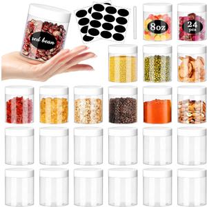 SLifeJars Plastic Jars 8oz Clear Plastic Slime Jars 24Pcs Empty Round Food Jar with White Lids Stackable Refillable Travel Jar Slime Containers for Slime Making Kitchen and House Storage