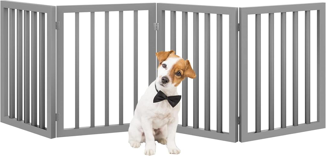Pet Gate  Dog Gate for Doorways, Stairs or House  Freestanding, Folding, Accordion Style, MDF Wooden Indoor Dog Fence by Petmaker (4 Panel, Gray)