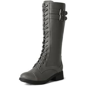 DREAM PAIRS Women's Pu Knee High Riding Combat Boots, 10, Grey