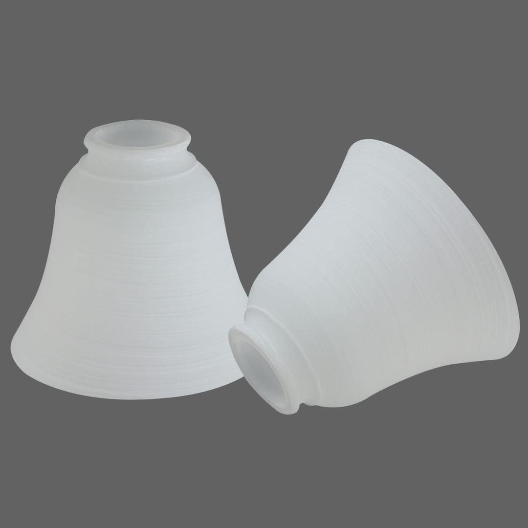 2 Pack White Frosted Spiral Textured Glass Lamp Shades, Bell Shaped Light Fixture Replacement Globe or Cover with 2-1/8-Inch Fitter for Ceiling Fan Light Chandelier Wall Sconce G0075