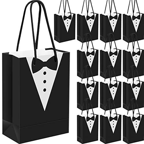 Yexiya 48 Pieces Groomsmen Gift Bags Tuxedo with Handle Groomsmen Paper Gift Bags for Wedding Party Favor Anniversary Supplies