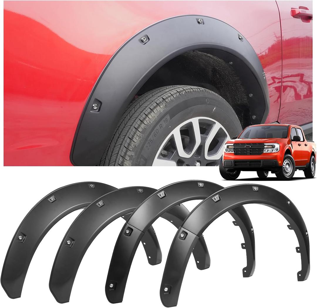 Uillfur 4PCS Wide Fender Flares Compatible with Ford Maverick 2022-2026, Bolt-Riveted Style Wheel Arch Covers, Heavy-Duty ABS Front & Rear Fender Trim, No-Drill Installation, Matte Black