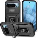 Magnetic for Google Pixel 9/9 Pro/10/10 Pro Case with Ring Stand, Rotatable Finger Holder with Slide Camera Cover, Works with Car Mount Kickstand Phone Case for Pixel 9/9 Pro/10/10 Pro Black