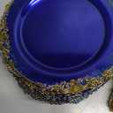 Nervure 350PCS Blue Plastic Plates - Blue Plastic Dinnerware Sets for 50 Guests - 100 Disposable Plates, 150 Gold Silverware, 50 Cups, 50 Napkins for Wedding & Party & Thanksgiving Day