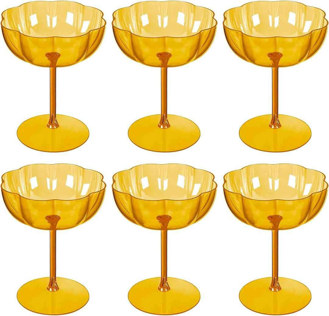 Ciaell 12PCS Plastic Martini Glasses - 10 Oz Amber Elegant Disposable Cocktail Glasses for Champagne Wine Wedding Party Anniversary Bar