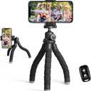 Ubeesize Phone Tripod, Portable and Flexible Tripods with Wireless Remote and Clip, Cell Phone Tripode Stand for Video Recording (Black)