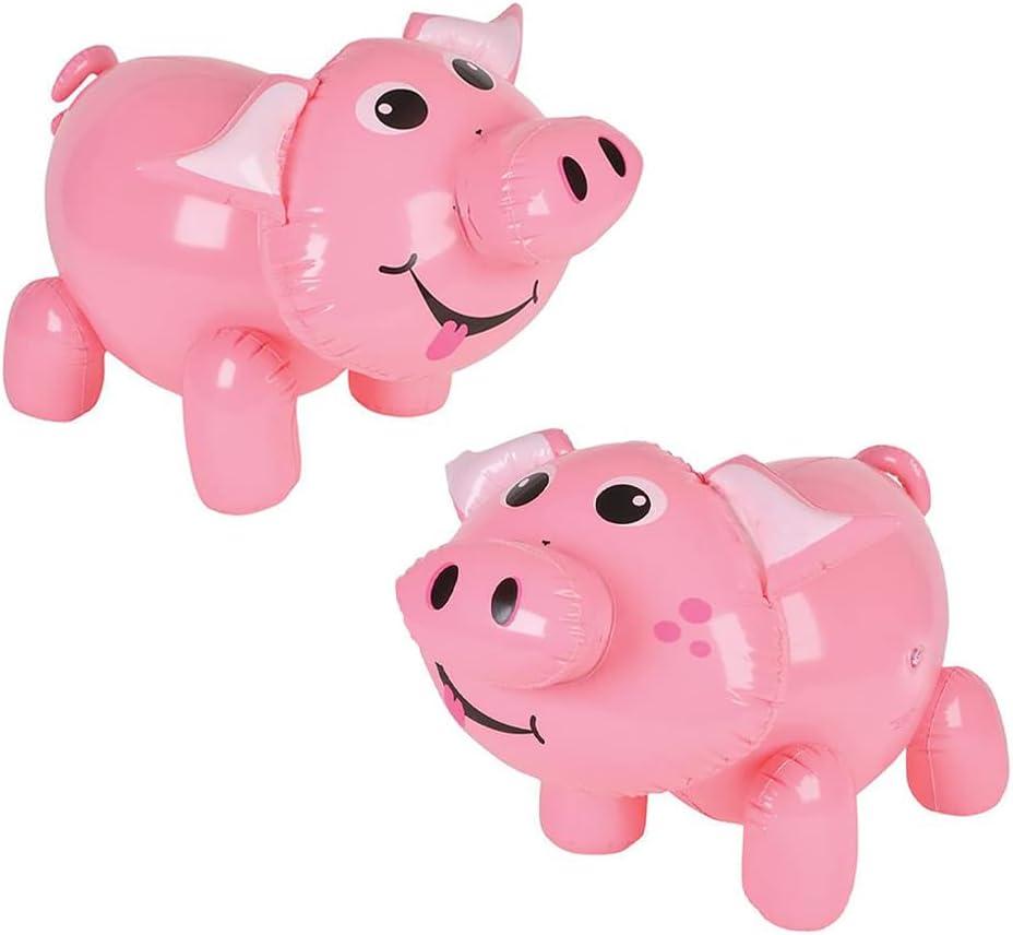 The Dreidel Company Pig Inflate 24", Pink Design, Birthday Party Decoration, Carnival Prizes (4-Pack)