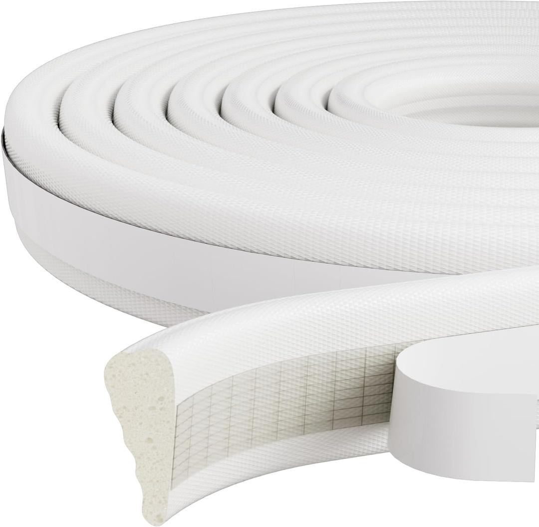 9.8 Ft Weather Stripping Door Seal Strip, Adhesive Foam Insulation Weather Strip for Winter, Soundproofing Weatherstripping for Door Frame Seal, Wedge Window Draft Stopper Gap Filler, White