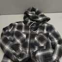 Womens Fleece Lined Jacket Fleece Zip Up Jacket Flannel Plaid shirt jacket Full Zip Hoodies for Women (X-Small, Black)