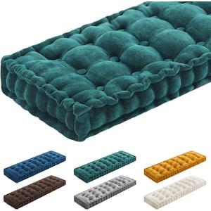 Geelin 48x18 Inch Bench Cushions for Indoor Furniture Chenille Dark Green Velvet Button Tufted Thicken Seat Pad Mat with Memory Foam, Window Floor Sofa Chair Cushion for Living Room Porch Swing