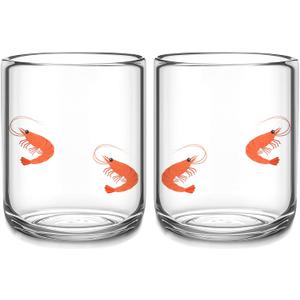 Funnymoom 2 PCS Icon Juice Glasses - 14oz Old Fashioned Icon Stemless Wine Drinking Juice Cocktail Coffee Glasses Cups for Women Home Summer Party Supplies Gift(Shrimp Style)