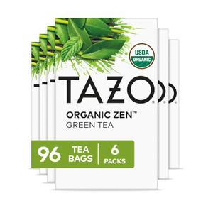 TAZO Organic Zen Green Tea Bags, Caffeine Free Tea with Refreshing Lemongrass & Spearmint, 96 Total Tea Bags (16ct - Pack of 6) (EXP 03/03/28)