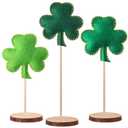 Panelee 3 Pcs St Patrick's Day Table Centerpieces, Tall Standing Felt Shamrock Tabletop Decor, Freestanding Fabric Clover Decorations for Tiered Tray & Office Desk(Green Series)