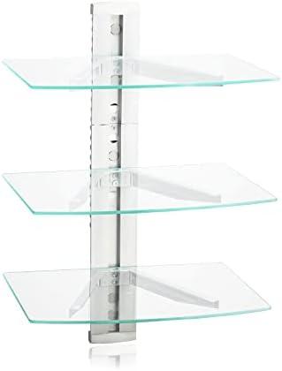 suptek DVD Floating Shelf, Glass TV Wall Mount with Shelf for DVD Player / PS4 / Cable Boxes/Game Consoles/Sky Box/TV Accessories, Media Shelf, Flat Black Wall Mount Bracket, AV Shelf, 3 Tiers CS303S