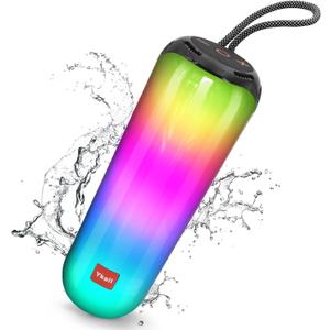 Portable Bluetooth Speaker, 20W Loud Sound Wireless Speaker with Cool Dynamic LED Lights, Outdoor Bluetoooth Speaker, IPX5 Waterproof, Bluetooth 5.3, 14H Playtime Supports FM Mode, TF, USB (Night Black)