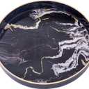 MAONAME 13" Round Decorative Tray, Marbling Plastic Tray with Handles, Coffee Table Trays for Ottoman, Kitchen, Bathroom, Black