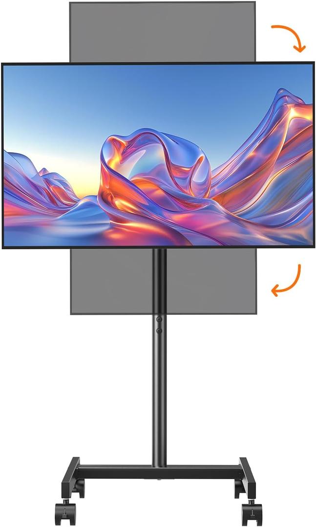 Afaloona Rolling TV Stand for 13-55 Inch TVs up to 44 lbs, Mobile TV Stand on Wheels with Tilt, Portrait to Landscape, Portable TV Cart with Wheels for Bedroom, Office, Outdoor, Max VESA 200×200mm
