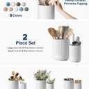 LE TAUCI Utensil Holder for Kitchen Counter, 7.3"+5.4" Fluted Ceramic Utensil Crock Organizer for Countertop, Heavy Large Holder for Spatulas, Spoons, Set of 2, White, Kitchen Counter Decor