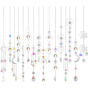 Ysleen 16 Pcs Crystals Suncatcher Colorful Hanging Sun Catcher for Window with Chain Pendant Ornament Prism for Garden Wedding Party Indoor Outdoor Decoration Gift(Silver)